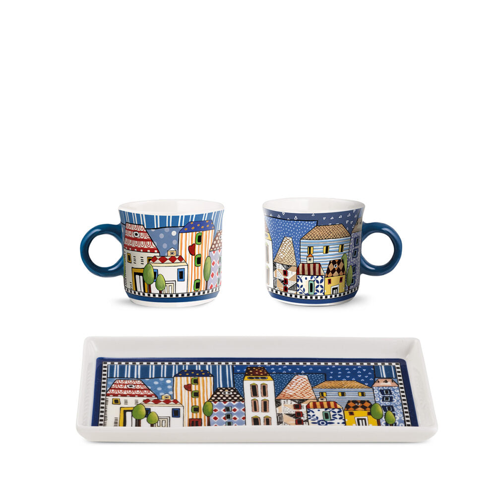 Egan -Paese mio -set 2 tazzine caffe con vassoio