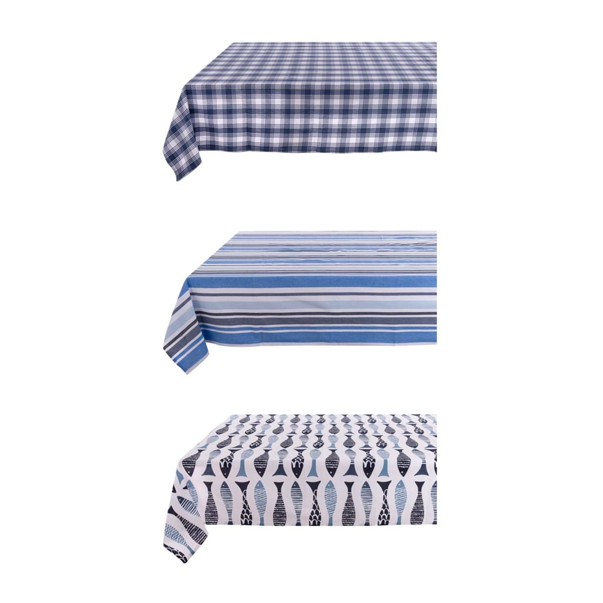 Blanc mariclo   3 tovaglie assortite a righe  e pesci